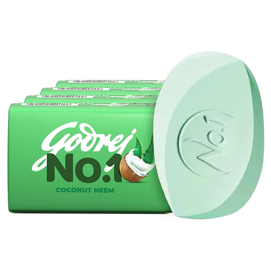 Godrej No. 1 Bathing Soap Coconut & Neem – Grade 1 Soap & Long-lasting Fragrance, Combo Pack of 4 (150g each)
