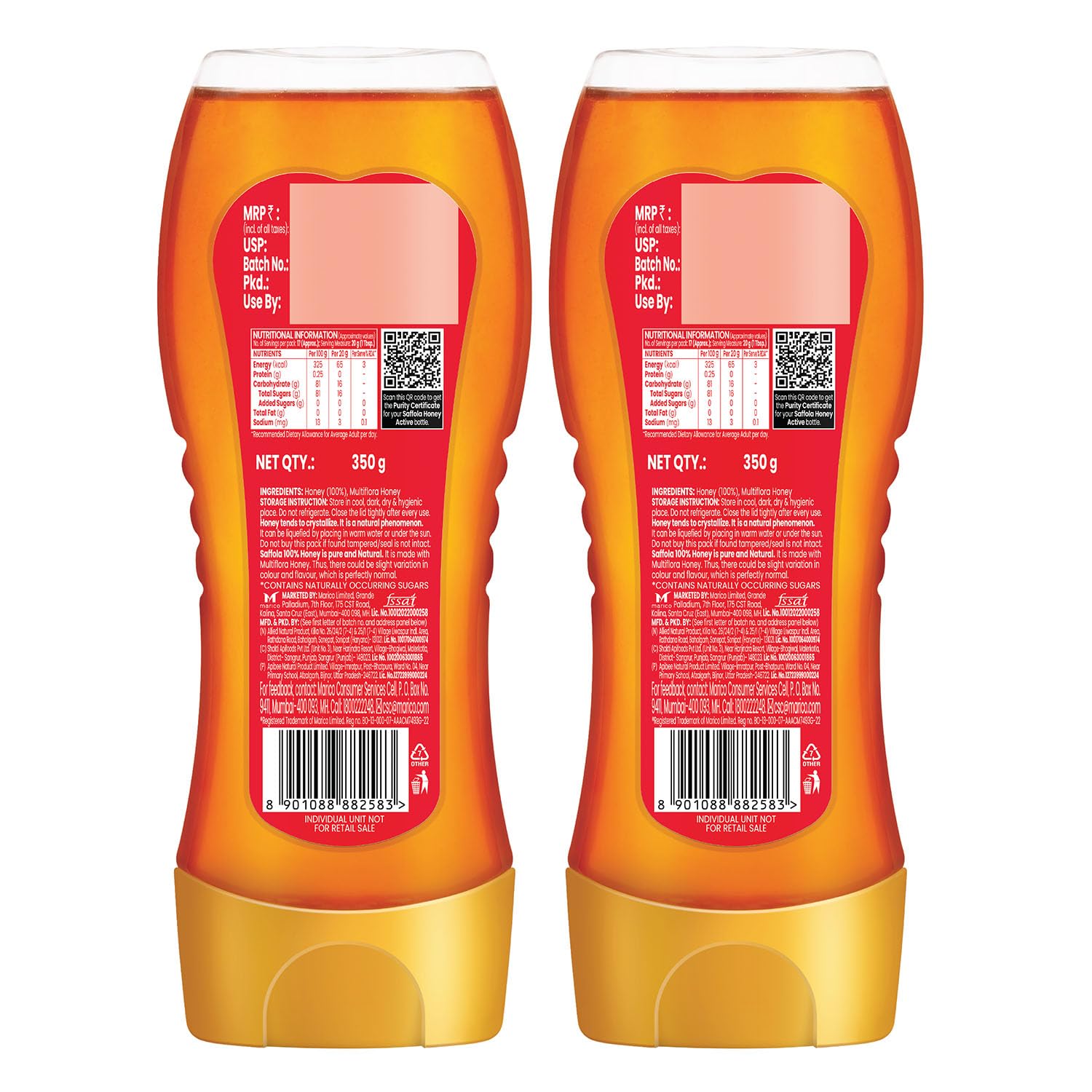 Saffola Honey Active, 700g (350g x 2), Made with Sundarban Forest Honey, 100% Pure Honey, No sugar adulteration, Natural Immunity booster