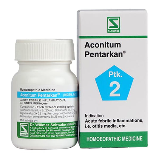 Dr Willmar Schwabe India Homoeopathic Aconitum Pentarkan (20gm) Tablets for muscular pain cough and cold fever headache