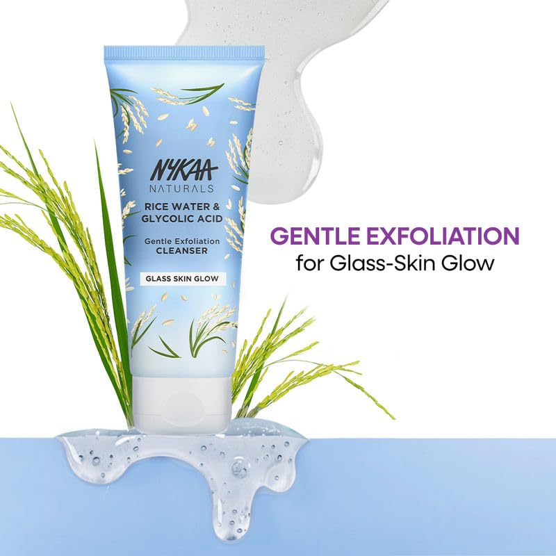 Nykaa Rice Water & Glycolic Acid Gentle Exfoliation Face Wash Cleanser for Glass Skin Glow, All Skin Types, 100ml