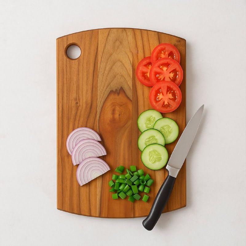 Large Teak Wood Chopping Board 10x14 Inch | Eco-Friendly Natural Wooden, For Kitchen, Meat, Veggies & Fruit, Heavy-Duty Thick Butcher Block