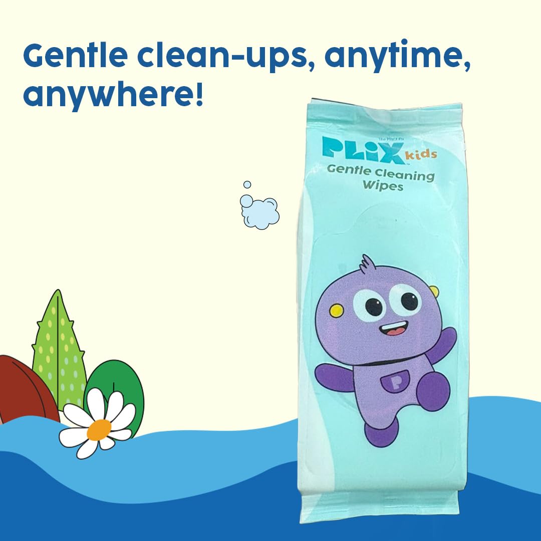PLIX Kids Gentle Cleaning Wipes | Soft & Moisturizing | Mild & Safe Formula | On-the-Go Use | Travel-Friendly (Pack of 4)