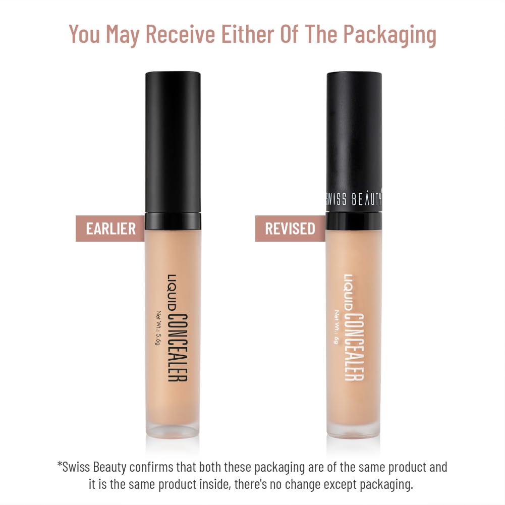 Swiss Beauty Liquid Light Weight Concealer With Full Coverage |Easily Blendable Concealer For Face Makeup With Matte Finish | Shade- Warm-Sand, 6g