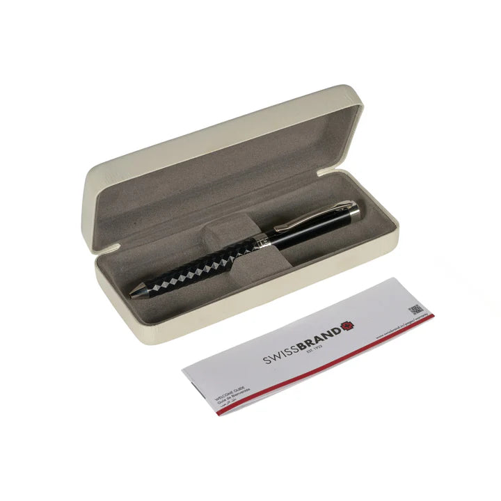 SWISSBRAND Luxe 2514 Black gloss finish Premium composite diamond-shape Ballpoint Pen with chrome trim