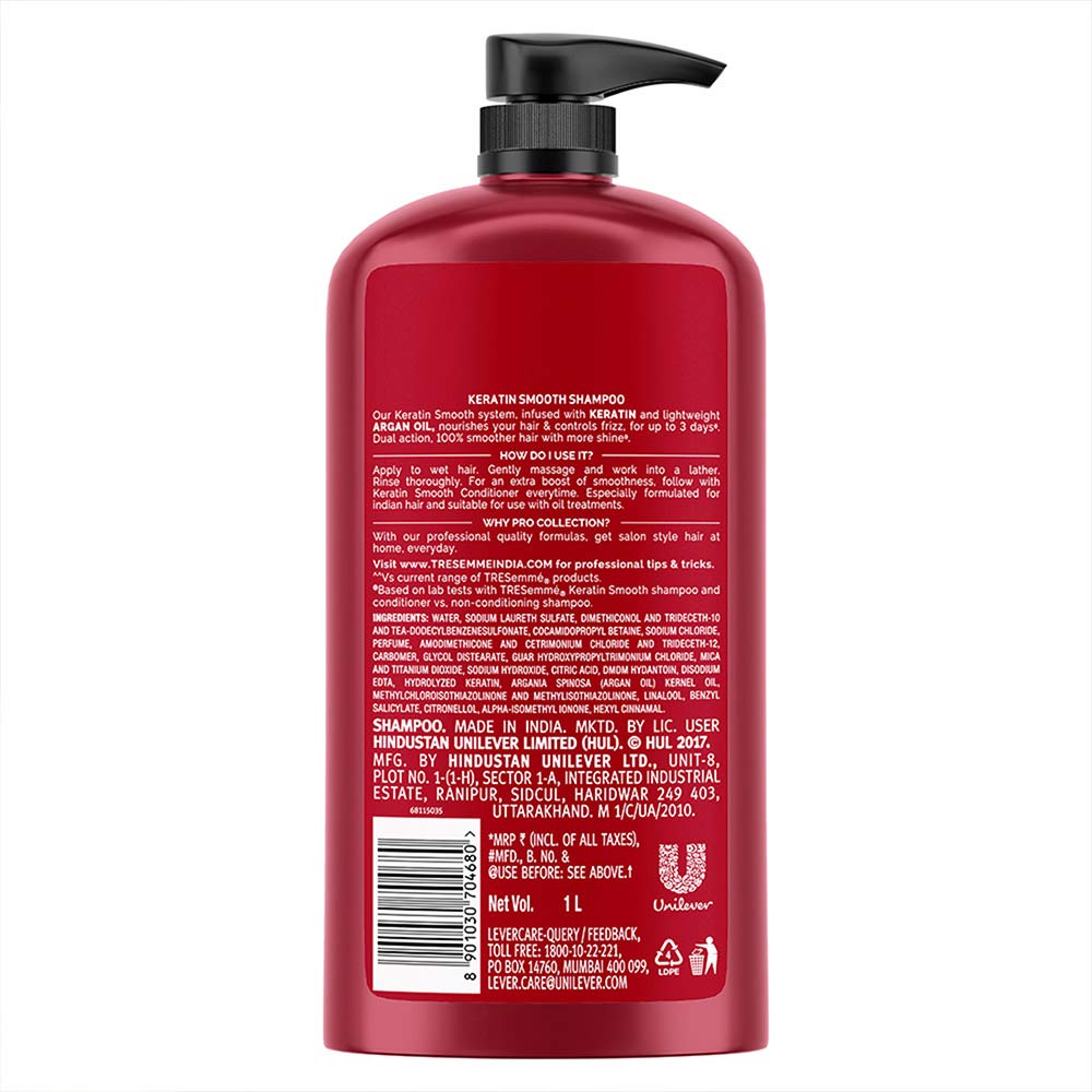 Tresemme Keratin Smooth Shampoo,With Keratin And Argan Oil For Smoother And Shinier Hair, 1 Ltr