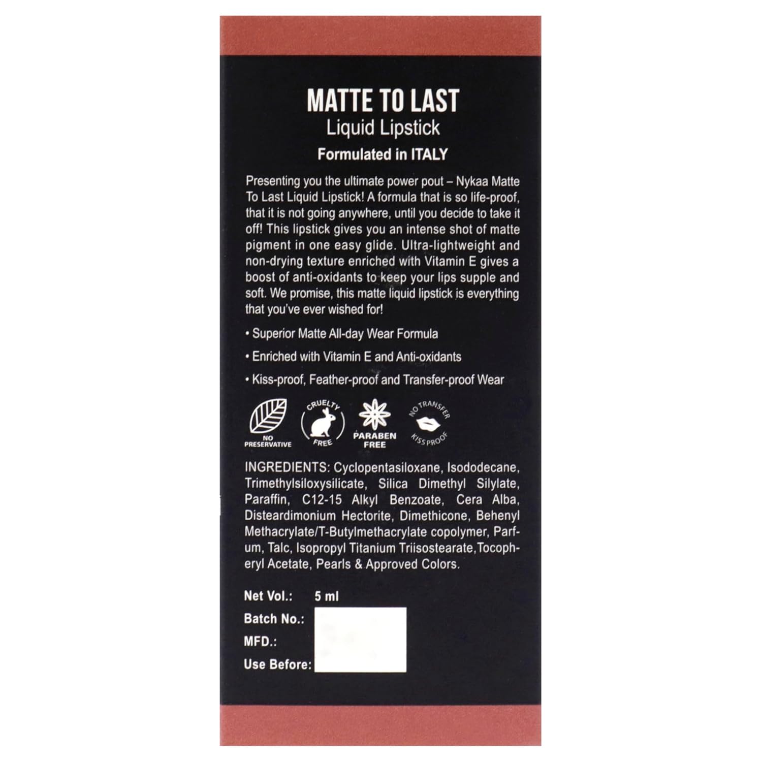 Nykaa Matte to Last Liquid Lipstick, Matte Finish, 5 ml - 01 Bombae