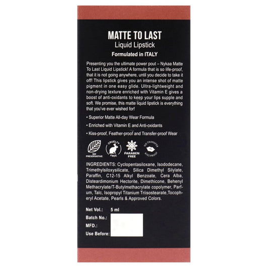 Nykaa Matte to Last Liquid Lipstick, Matte Finish, 5 ml - 01 Bombae