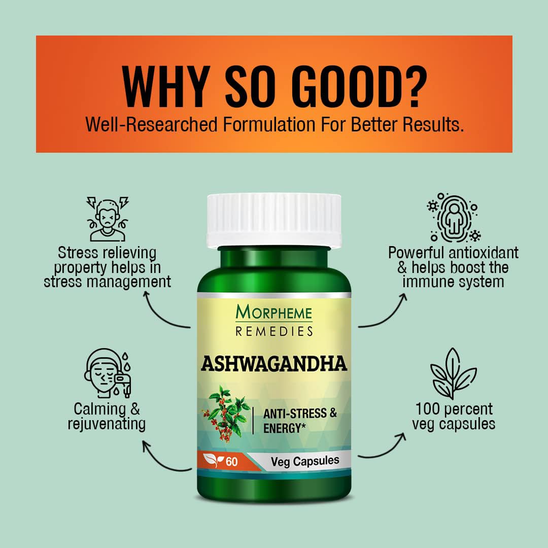 Morpheme Remedies Ashwagandha 500 mg – 60 Veg Capsules For stress management, immune system