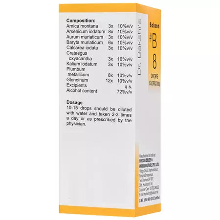 Bakson B8 Calcification Drops (30ml) For Cell Elasticity, Reduces Cholesterol levels, Palpitations
