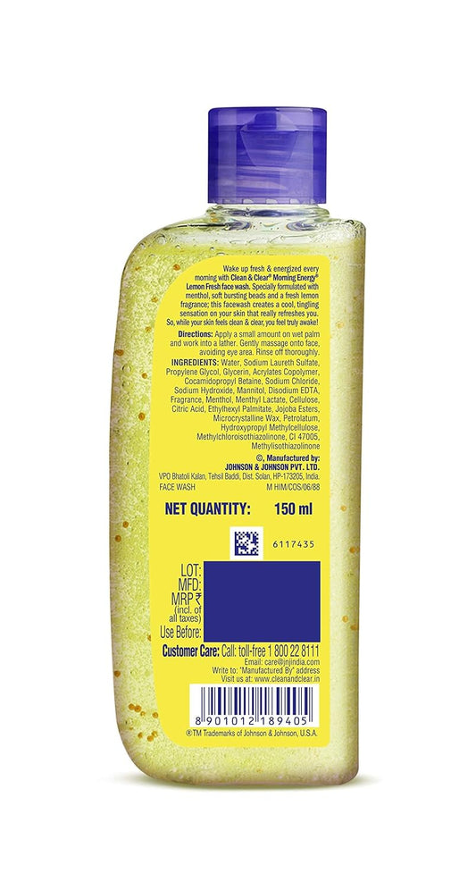 Clean & Clear Morning Energy Lemon Fresh Face Wash, Yellow, 150 ml For clean and clear skin, Brighterskin