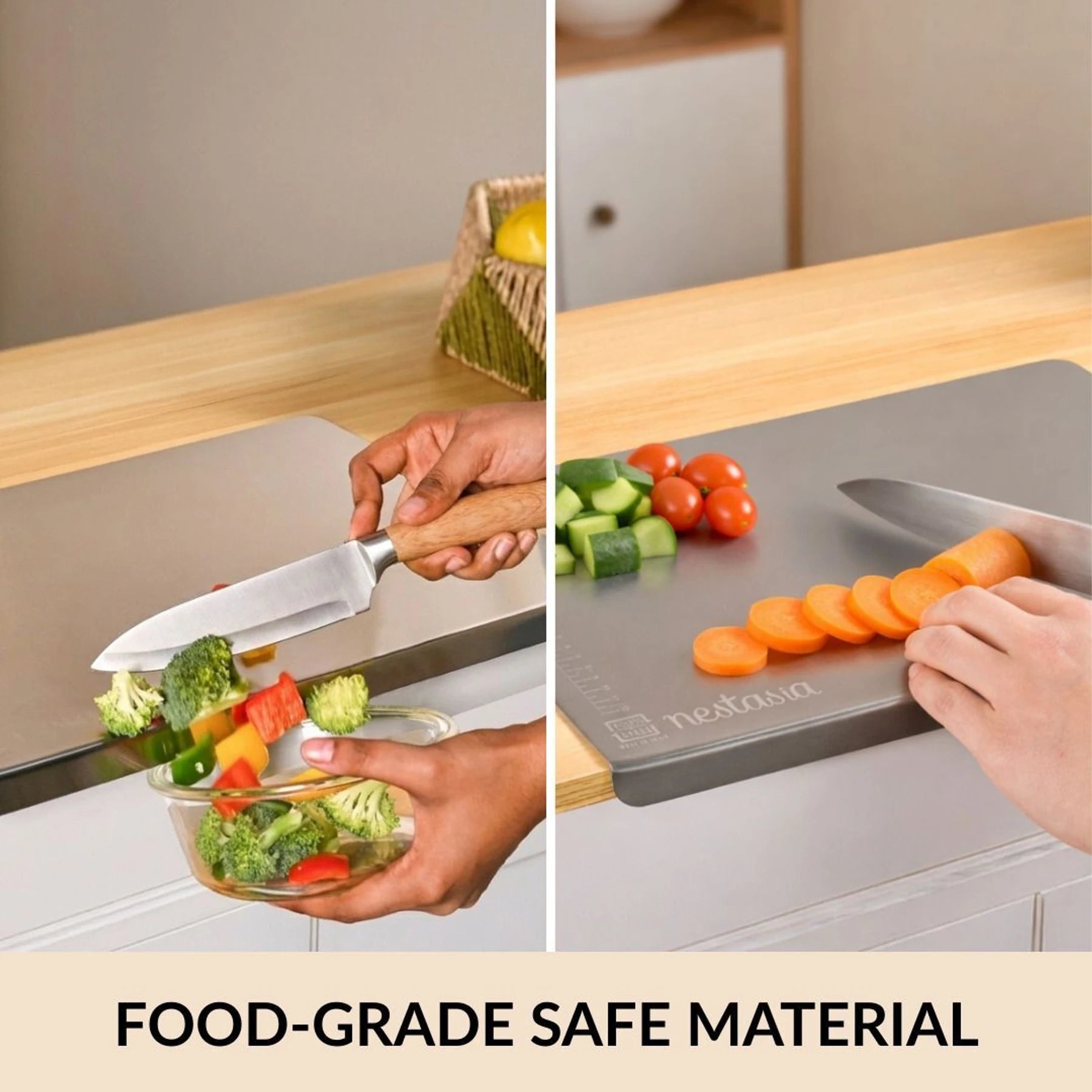 Nestasia Stainless Steel Counter Top Chopping Board (41.5cm x 29cm) with Markings Stainless Steel Cutting Board (Silver Pack of 1 Dishwasher Safe)