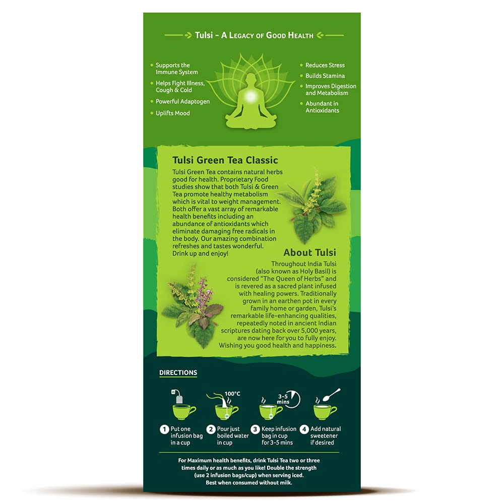 Organic India Tulsi Tea - Green Tea, 25 Bags Carton