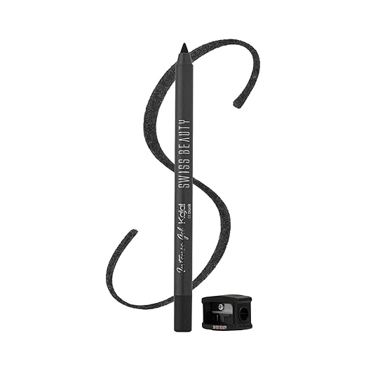 Swiss Beauty Intense Gel Kajal with Sharpener | 12-Hour Stay | Waterproof | Smudge-Proof | Creamy Texture | Highly Pigmented | Multi-Use Eye Pencil | 1.2g, Shade- Black