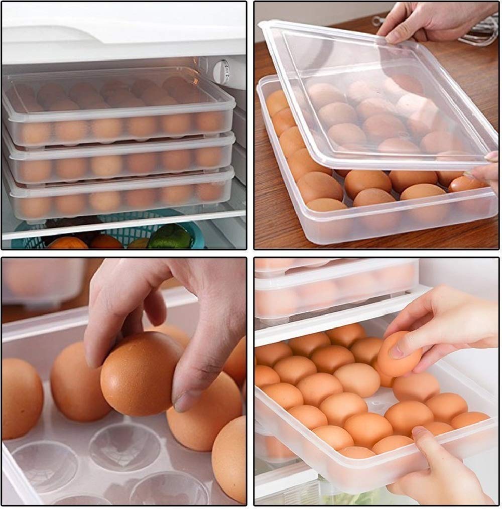 param Clear Large Capacity Portable Home Picnic Plastic Egg Box Case 24 Holder Storage Container Fridge, Egg Box for 24 Eggs, Set of 1 Pieces
