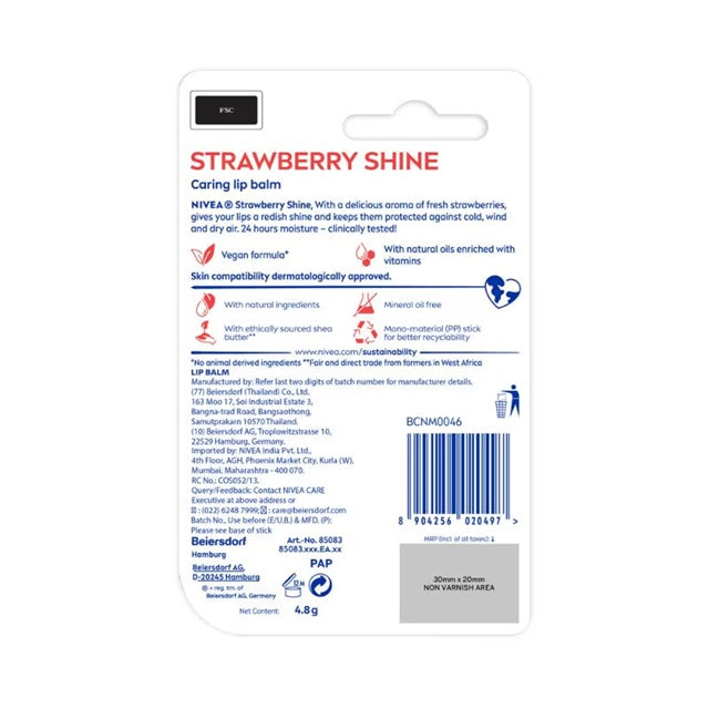 Nivea Strawberry Shine Lip Balm - 4.8 gm - Strawberry