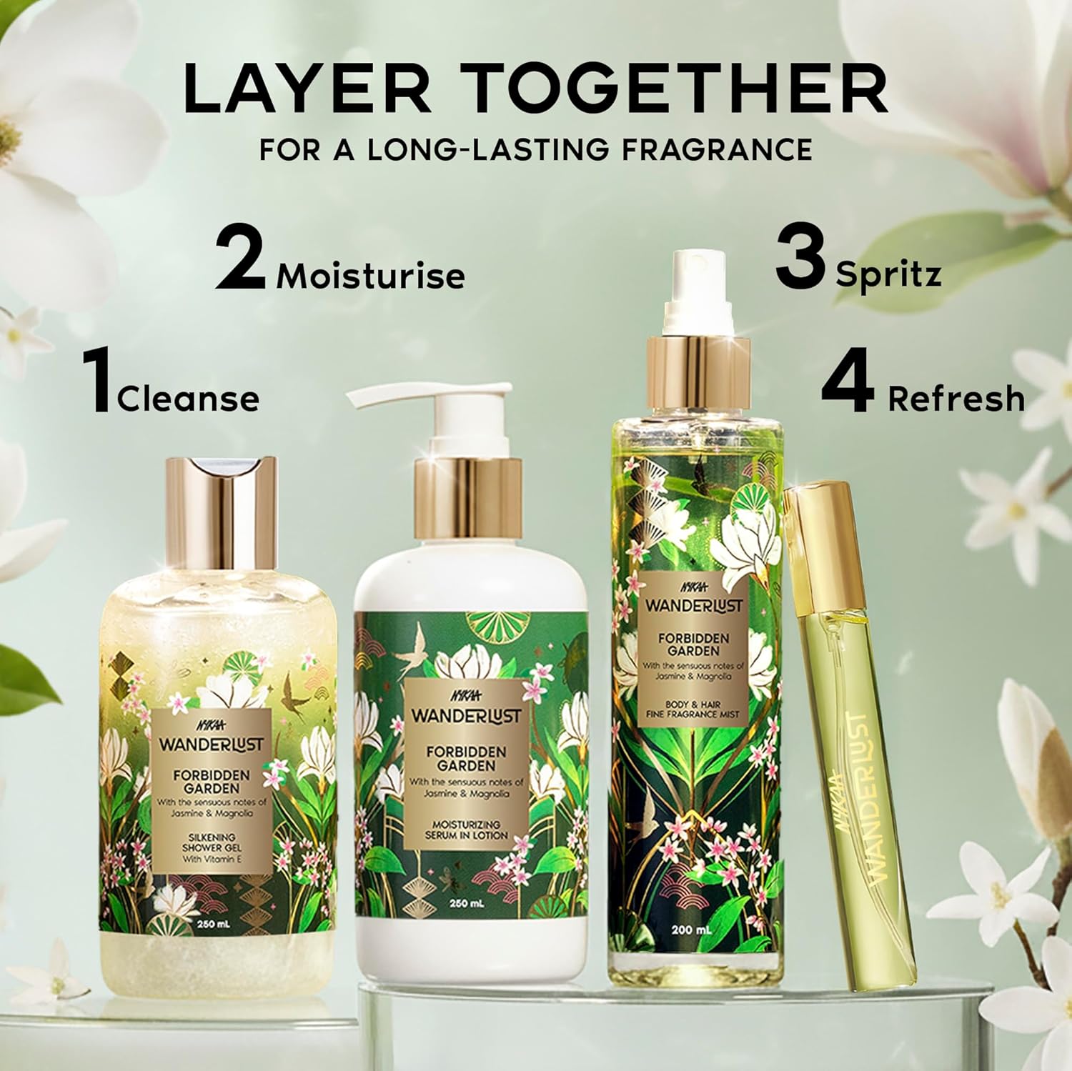 Nykaa Wanderlust Forbidden Garden Body & Hair Fine Fragrance I | Perfume Mist for Women – 200 ml I Jasmine and Magnolia |