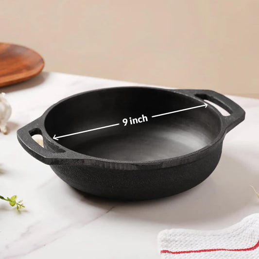 Premium Cast Iron Kadai 9 Inch/25 Cm, Ready to Use Deep Frying Kadhai 2.7 kg, Naturally Nonstick Cast Iron Kadai with 2 Loop Handles, 100% Pure and Toxin-Free kadhai