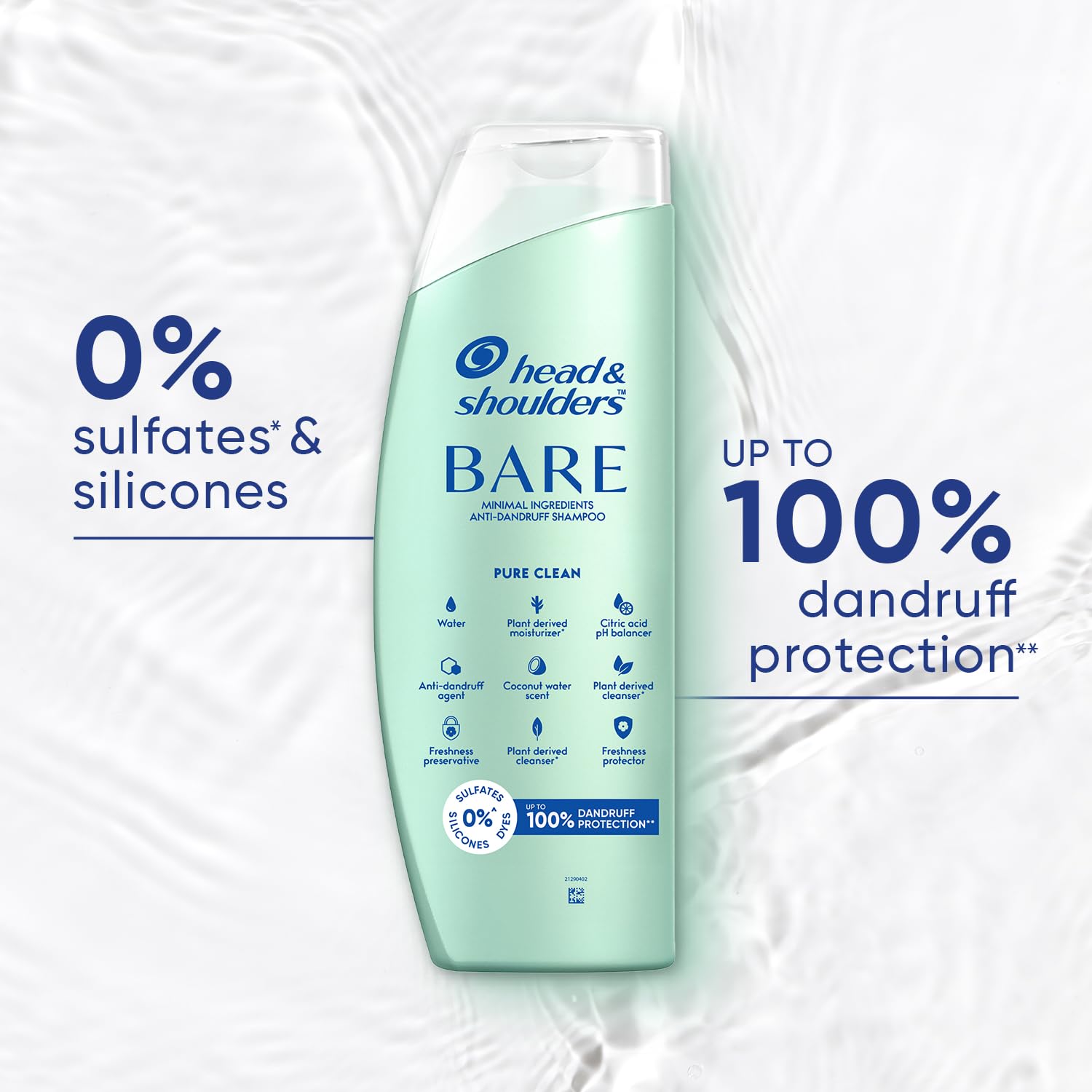 Head & Shoulders BARE Anti-Dandruff Shampoo, Pure clean, Sulfate-Free, Silicone-Free, Dye-Free, Gentle shampoo, 400ml