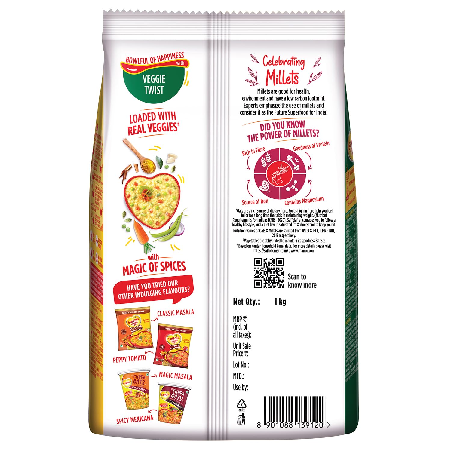 Saffola Masala Oats | 1kg |Veggie Twist | Tasty, Anytime Snack | Ready in 3 mins |