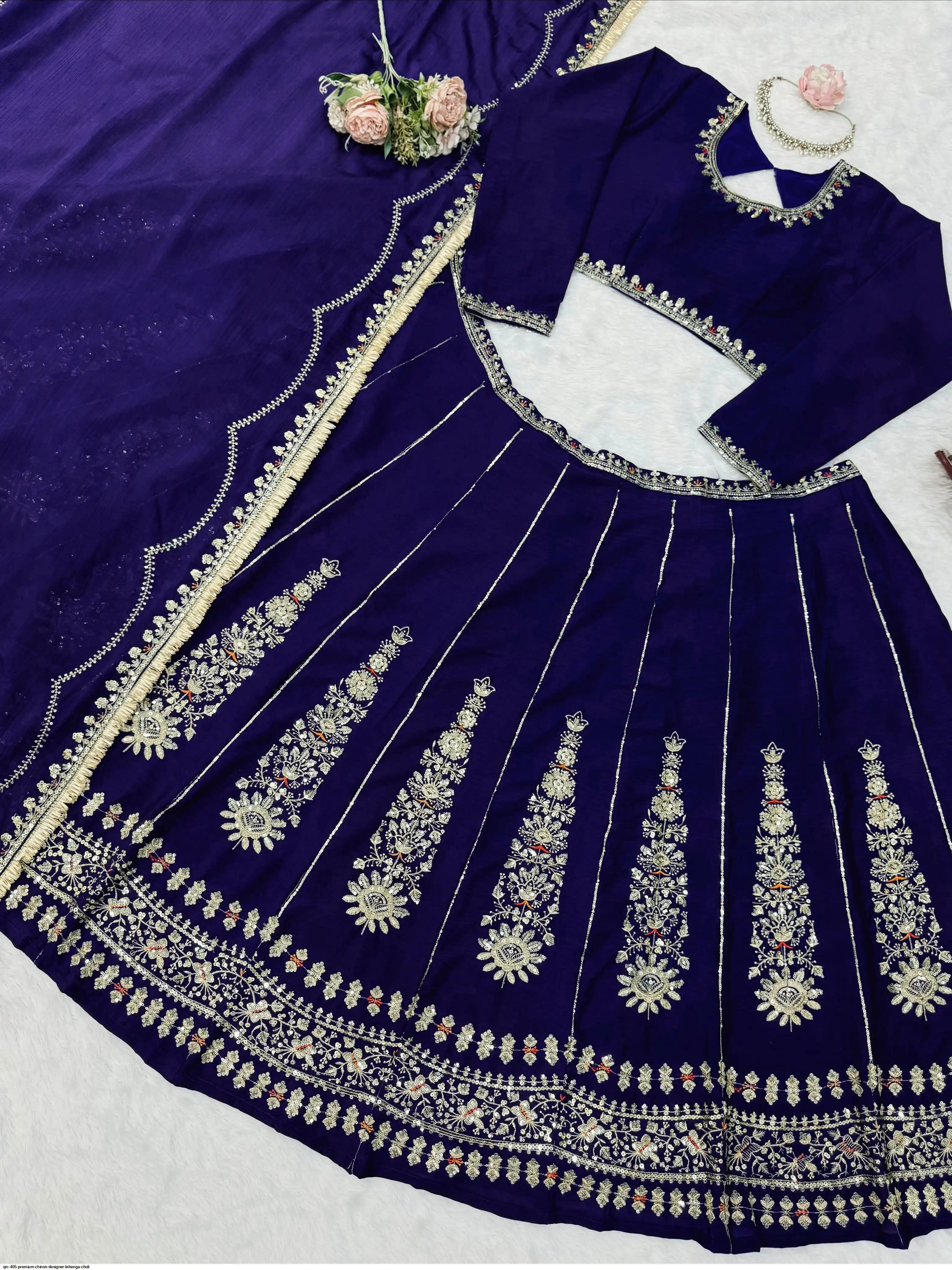 QRC 405 PREMIUM CHINON DESIGNER LEHENGA CHOLI