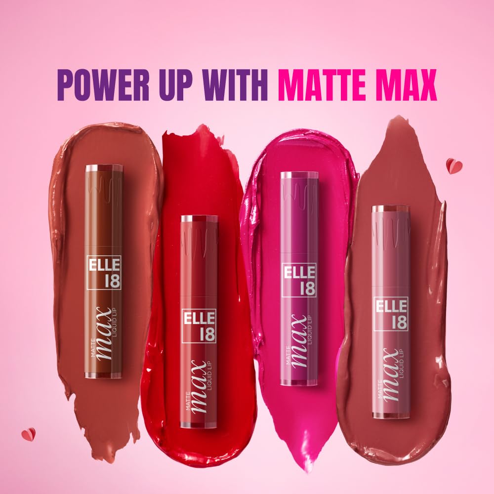 Elle18 Matte Max Liquid Lipstick - Red Ribbon, for Smooth Lips, with Hyaluronic Acid & Vitamin E, Blur Matte Finish, Transferproof & Smudgeproof - 6ml