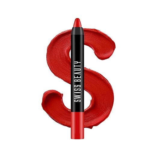 Swiss Beauty Matte Long Lasting Stay Maxx Lip Crayon Lipstick | Matte Finish | 12-Hour Stay | Smudge Proof | Lightweight | Shade-Red Flag, 3.5g