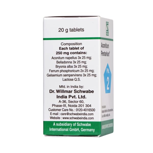 Dr Willmar Schwabe India Homoeopathic Aconitum Pentarkan (20gm) Tablets for muscular pain cough and cold fever headache