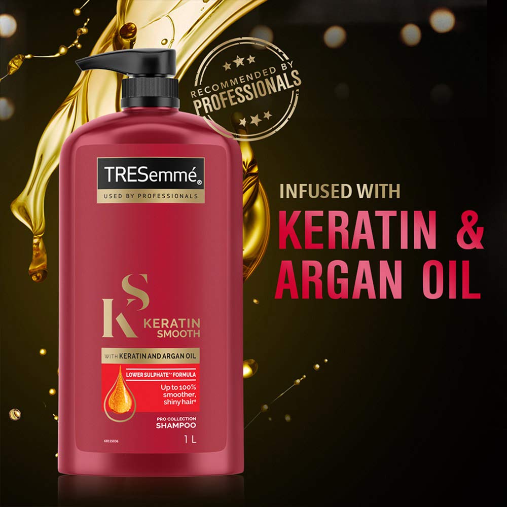 Tresemme Keratin Smooth Shampoo,With Keratin And Argan Oil For Smoother And Shinier Hair, 1 Ltr
