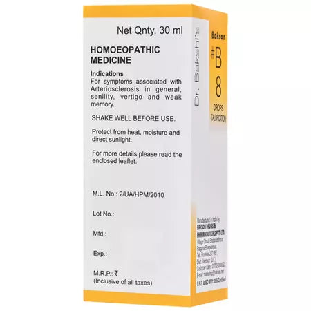 Bakson B8 Calcification Drops (30ml) For Cell Elasticity, Reduces Cholesterol levels, Palpitations