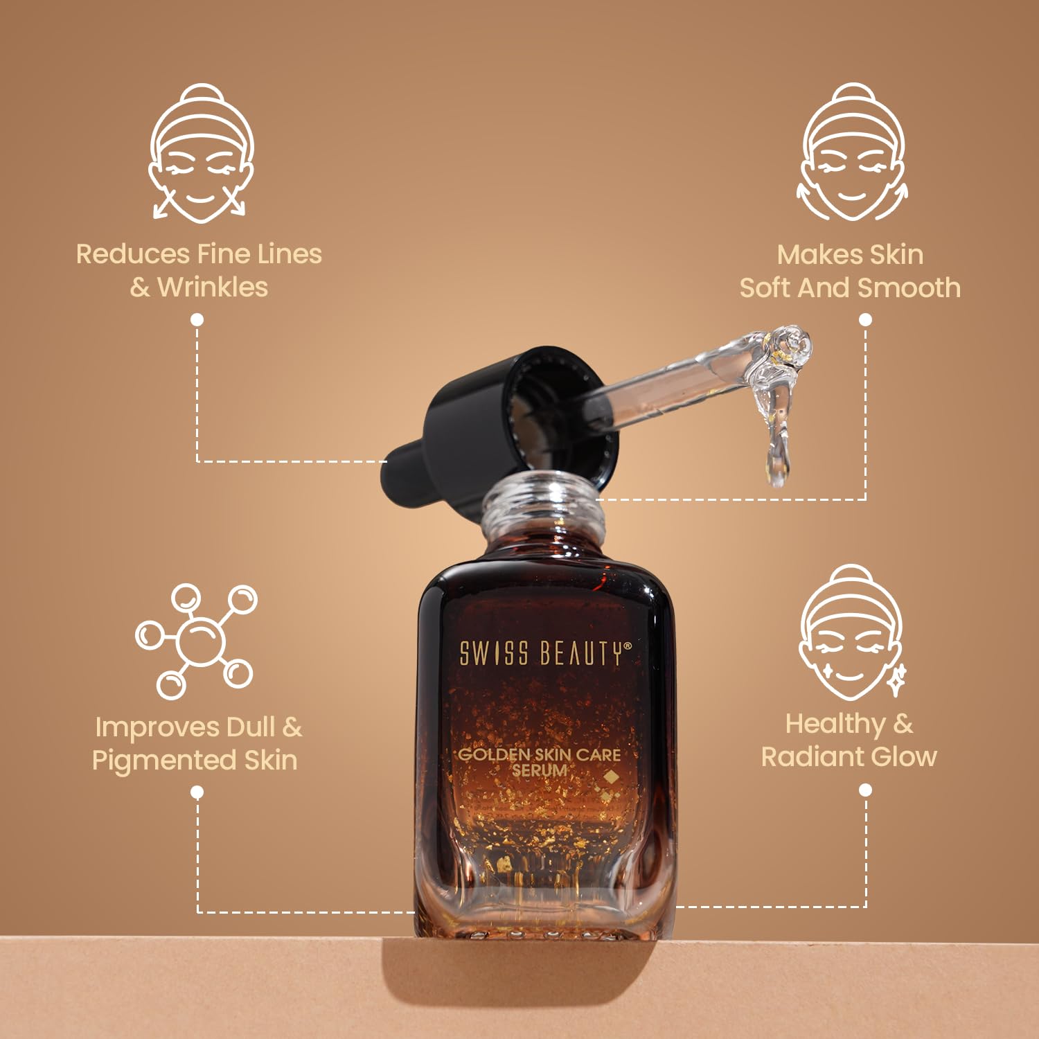 Swiss Beauty 24K Gold Face Serum For Glowing Skin, Light Weight, Non Greasy Serum With Anti Ageing Formula, 40ml