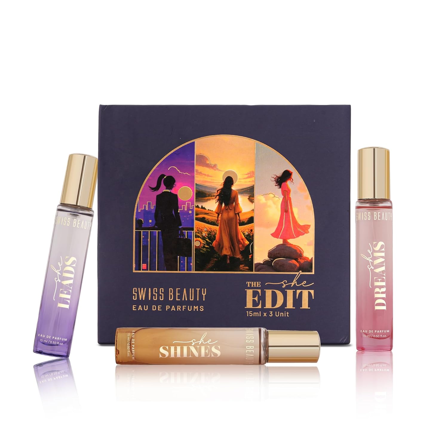 Swiss Beauty The She Edit | 3-In-1 Perfume Gift Box | Long-Lasting Fragrances | Travel-Friendly | Perfect For Gifting | 45ml