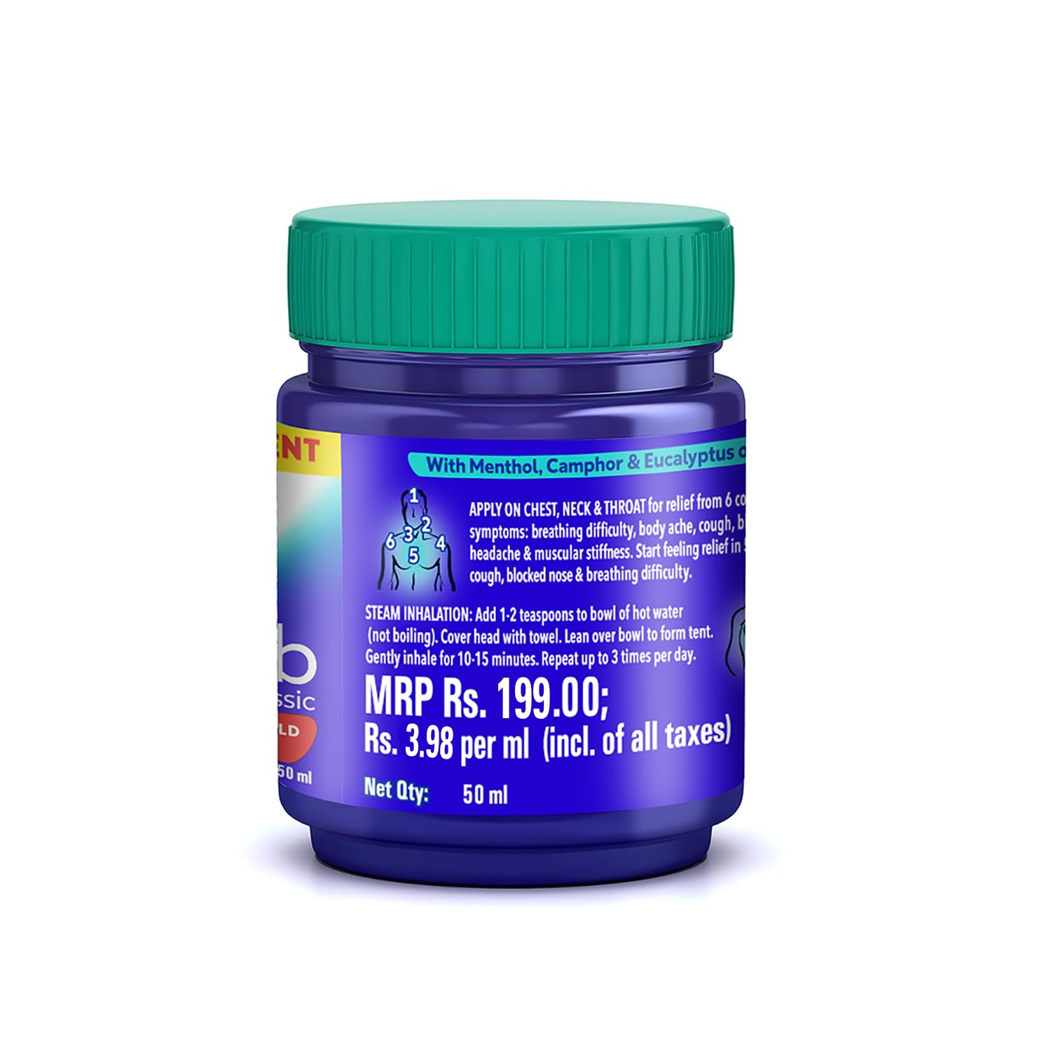 Vicks Vaporub 50ml ml Relief From Cold, Cough, Blocked Nose, Headache, Body Ache, Muscular Stiffness And Breathing Difficulty