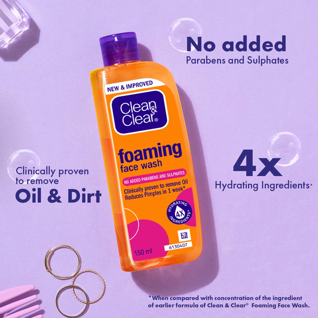 Clean & Clear Foaming Face Wash For Oily Skin, 150ml For Removing excess oil, pimples