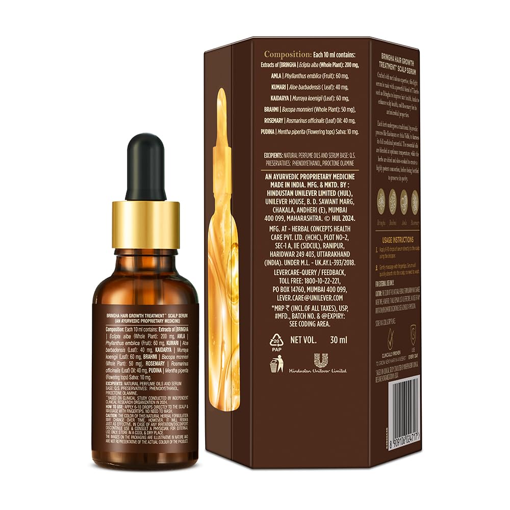 Indulekha Bringha Hair Growth Treatment Scalp Serum with Bringha, Rosemary and Amla for Hair Growth, 30 ml