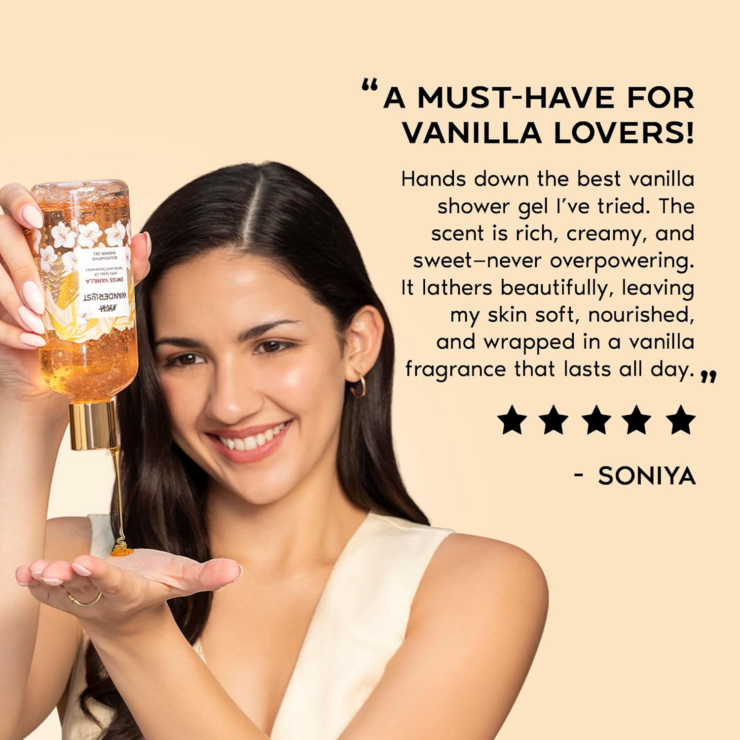 Nykaa Wanderlust Swiss Vanilla Shower Gel, Vanilla & Cedarwood Fragrance, Rejuvenating Body Wash, Hydrating Formula, Vegan & Cruelty-Free, 250ml