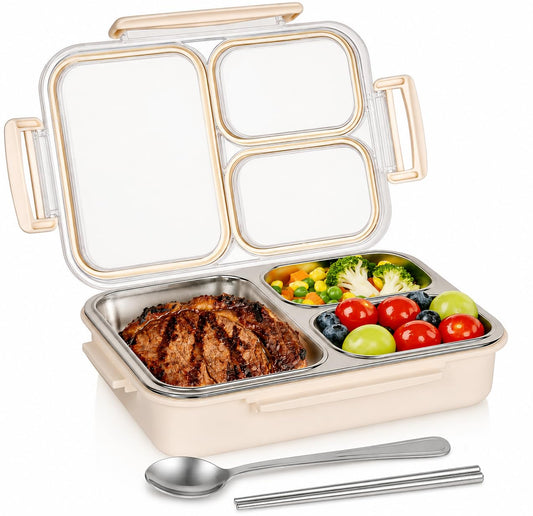 3 Compartment Lunch Box for Adults & Kids, Microwave Safe Bento Lunch Box with Spoon & Chopsticks, Reusable Food Storage Meal Prep Container, Leak Resistant Japanese Style Tiffin Box (Monsoon Special)