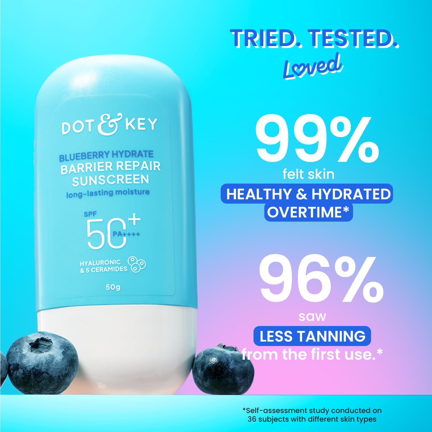 Dot & Key Blueberry Hydrating Barrier Repair Face Sunscreen SPF 50+,PA++++ With Hyaluronic & 5 Ceramides - 80 gm