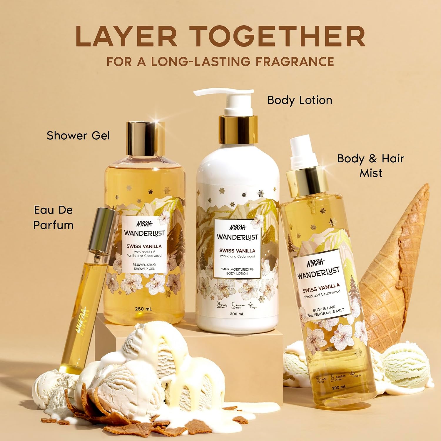 Nykaa Wanderlust Swiss Vanilla Shower Gel, Vanilla & Cedarwood Fragrance, Rejuvenating Body Wash, Hydrating Formula, Vegan & Cruelty-Free, 250ml