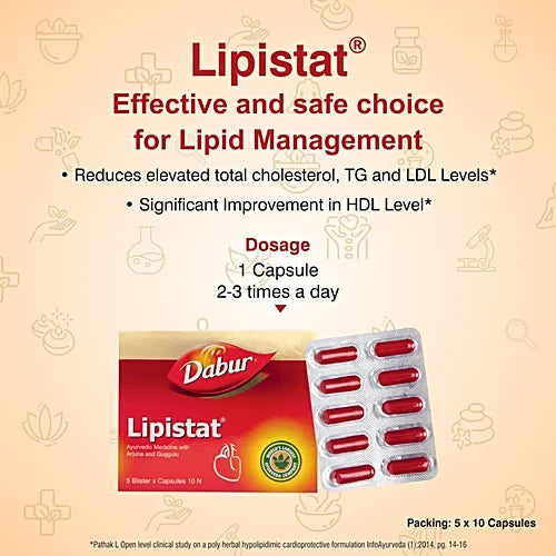 Dabur Ayurvedic Lipistat (10caps) for high cholesterol level hyperlipidemia