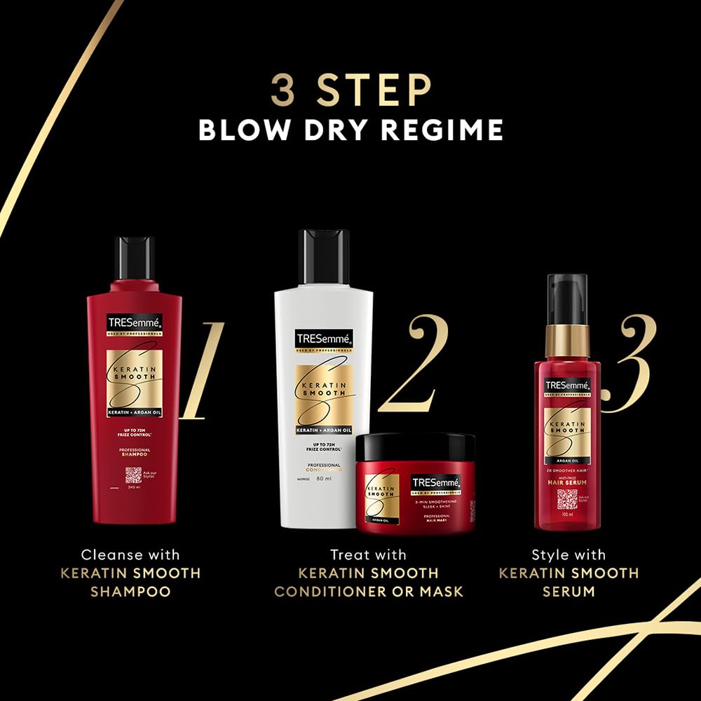 TRESemme Keratin Smooth Conditioner 80ml With Keratin Protein and Argan Oil | Salon-Like Smooth Hair | Up To 72H Frizz Control