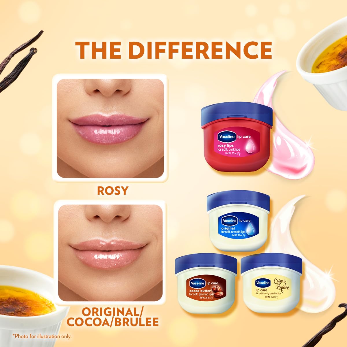 Vaseline Lip Therapy Crème Brûlée | Flavoured Balm for Smooth & Kissable Lips | 72Hr Moisturization | Sweet Dessert Fragrance | 7g