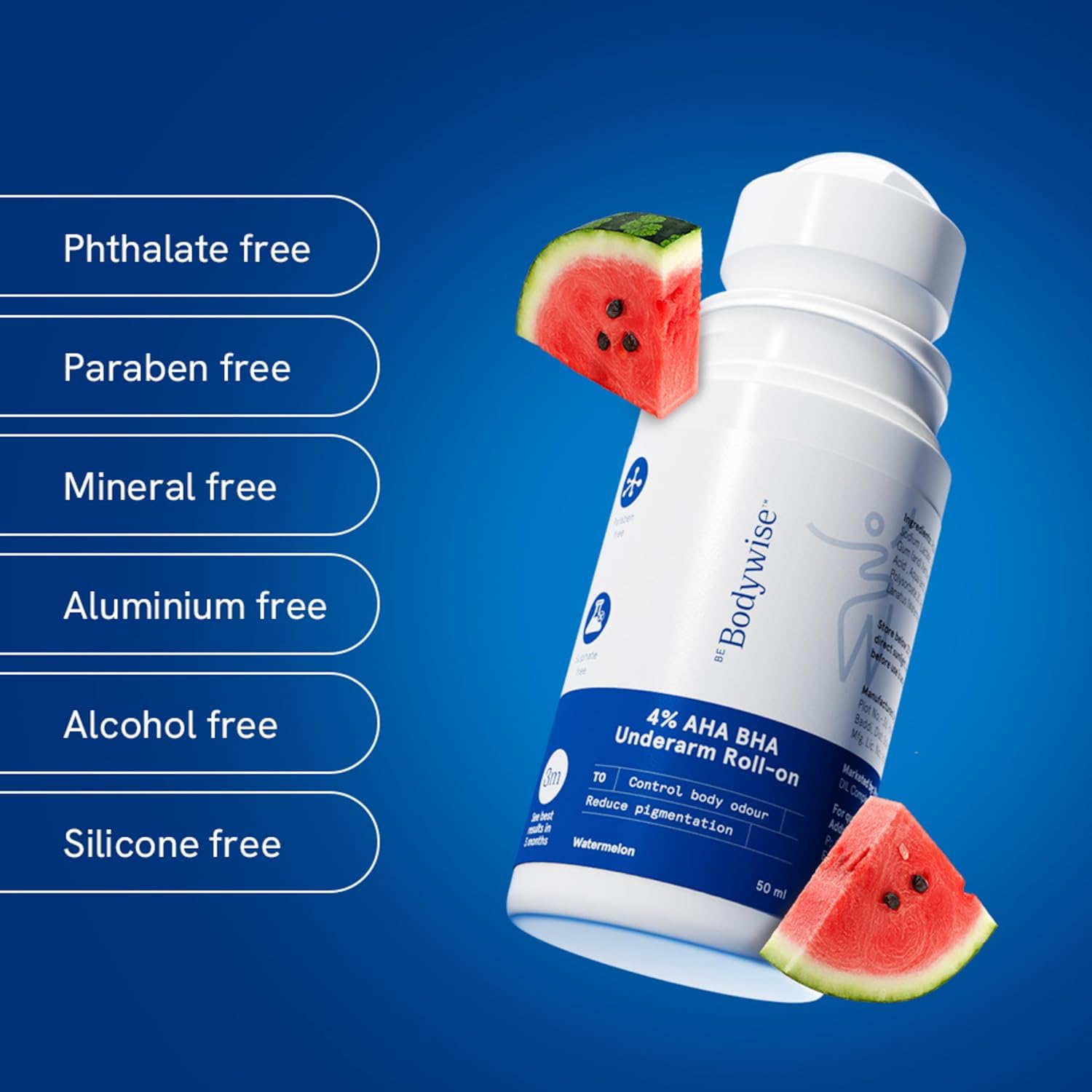 BeBodywise 4% AHA BHA Underarm Roll On - Watermelon - 50 ml