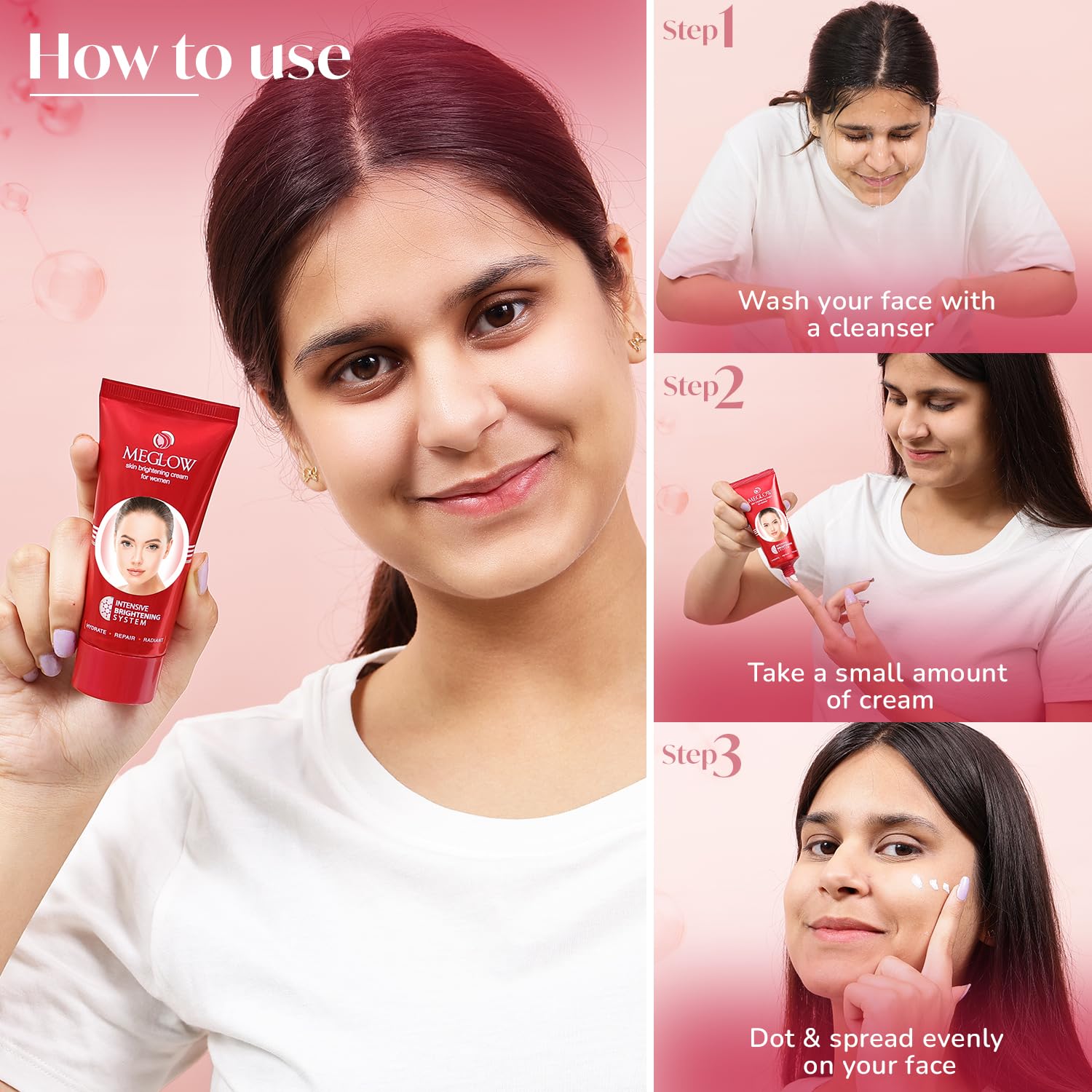 Meglow Skin Brightening Moisturizer Cream for Women| Hydrates, Repairs, Radiates | Reduces Dark Spots, Melanin, Melasma | Prevents Pigmentation | Even Tone- 50g