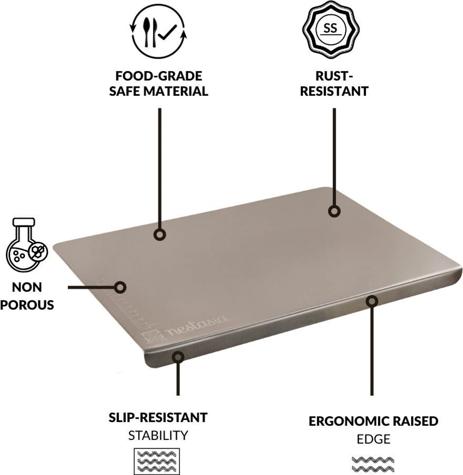 Nestasia Stainless Steel Counter Top Chopping Board (41.5cm x 29cm) with Markings Stainless Steel Cutting Board (Silver Pack of 1 Dishwasher Safe)