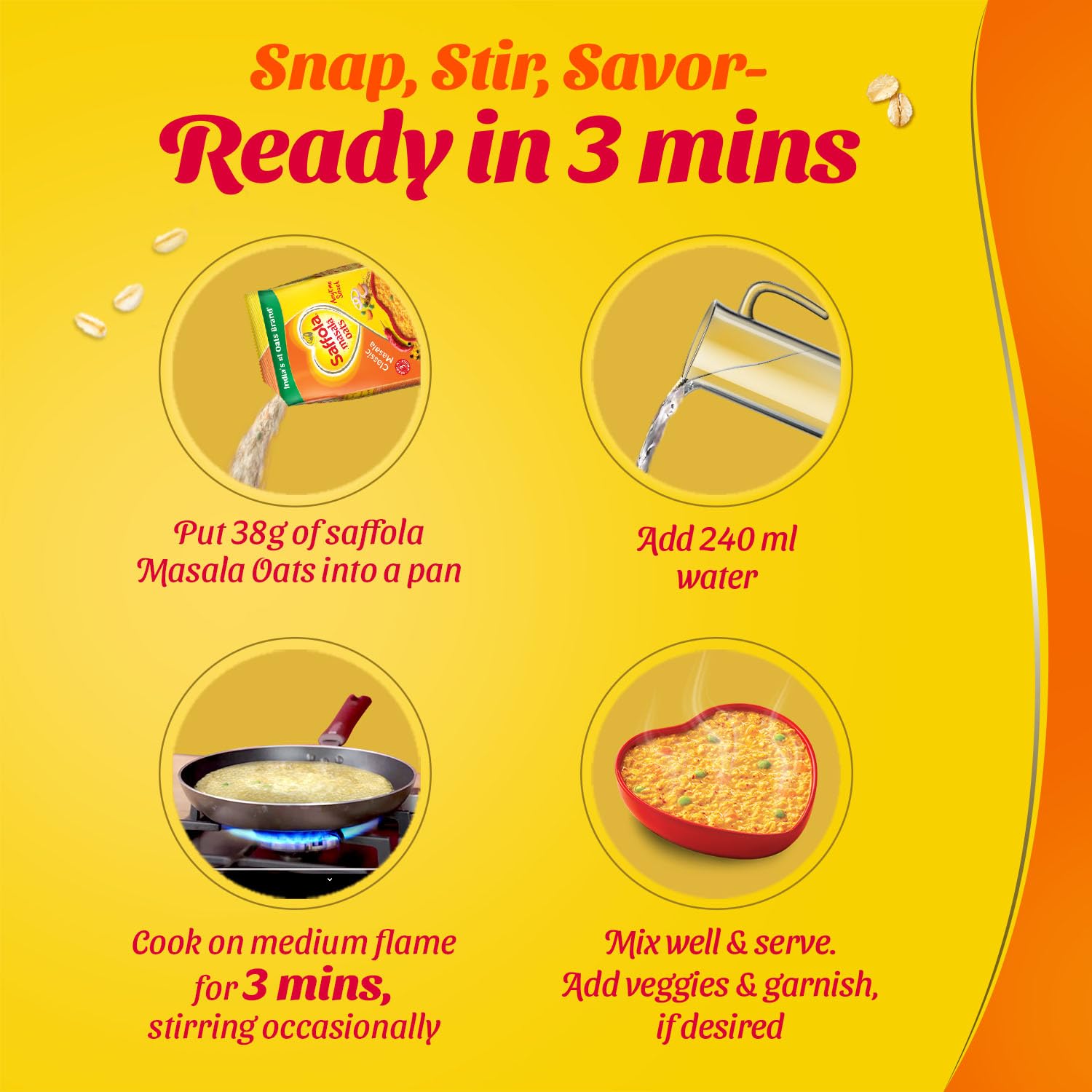 Saffola Masala Oats|38g| Classic Masala | Tasty, Anytime Snack | Ready in 3 mins | Millets Goodness- with Bajra & Jowar | No maida , No added preservatives | helps manage weight
