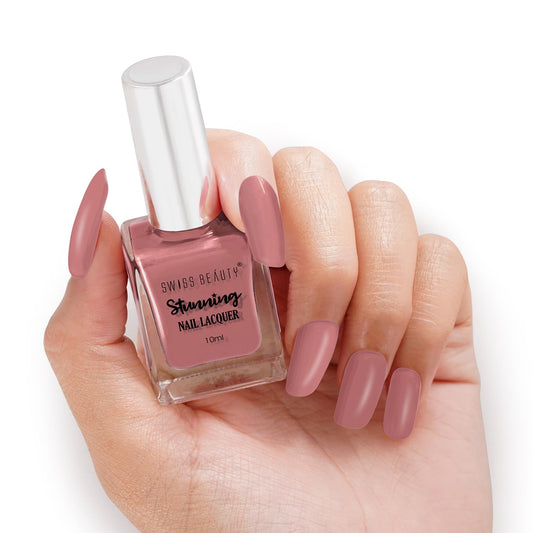 Swiss Beauty Stunning Nail Lacquer | Chip Resistant, Quick drying nail paint | Highly Pigmented with high shine Nail polish | Shade - Barefoot Mauve, 10gm