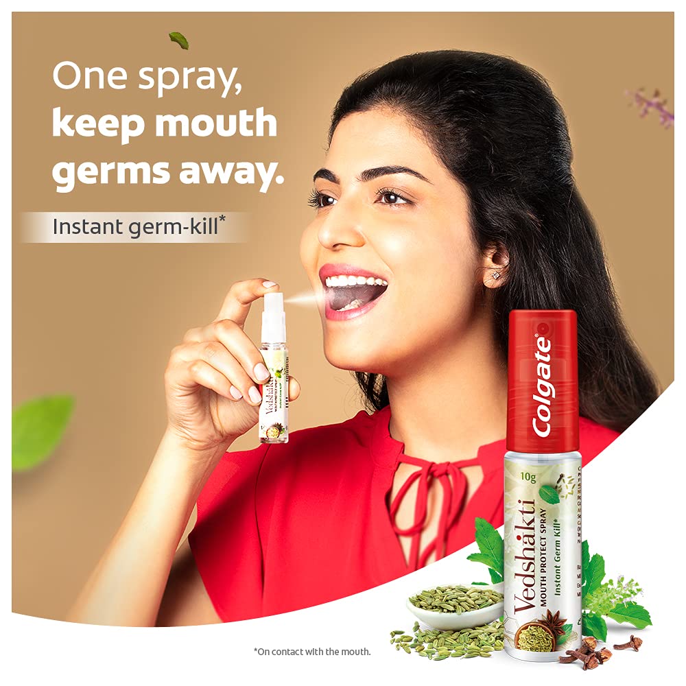 Colgate Vedshakti Mouth Protect Spray – 10gm For controlling germ build-up, long-lasting freshness with its minty saunf flavour