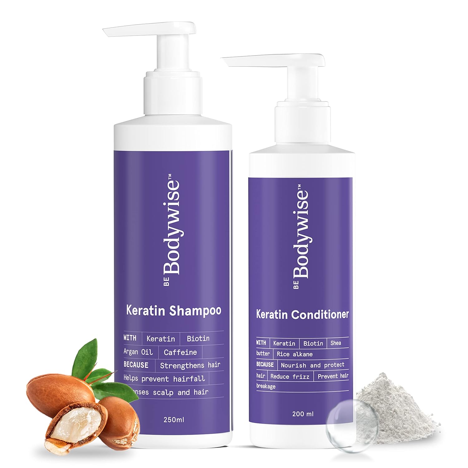 BeBodywise Keratin Hair Fall Control Shampoo - 250ml & Conditioner - 200ml