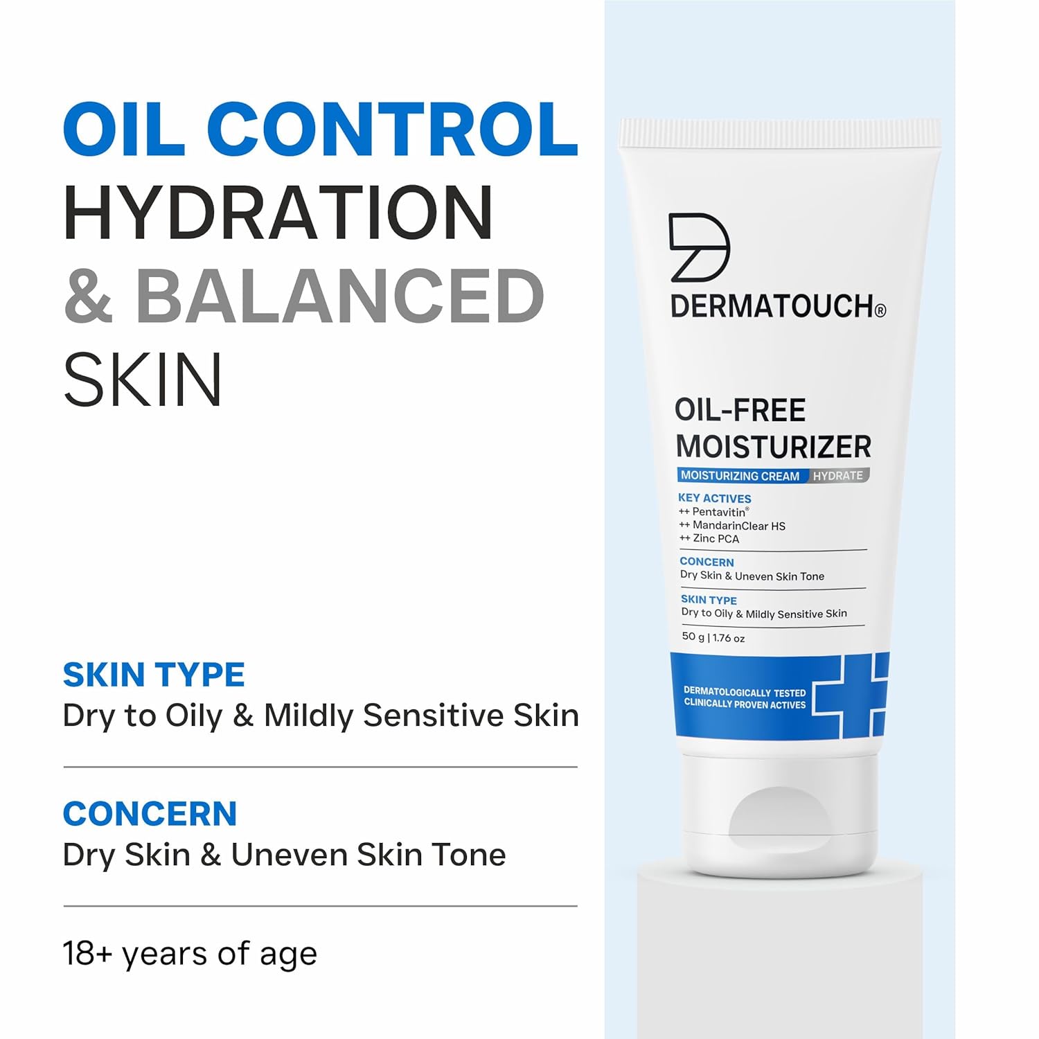 DERMATOUCH Oil-Free Moisturiser – Lightweight Hydration | Non-Greasy Daily Moisture Care | Helps Maintain Skin Balance | 50g