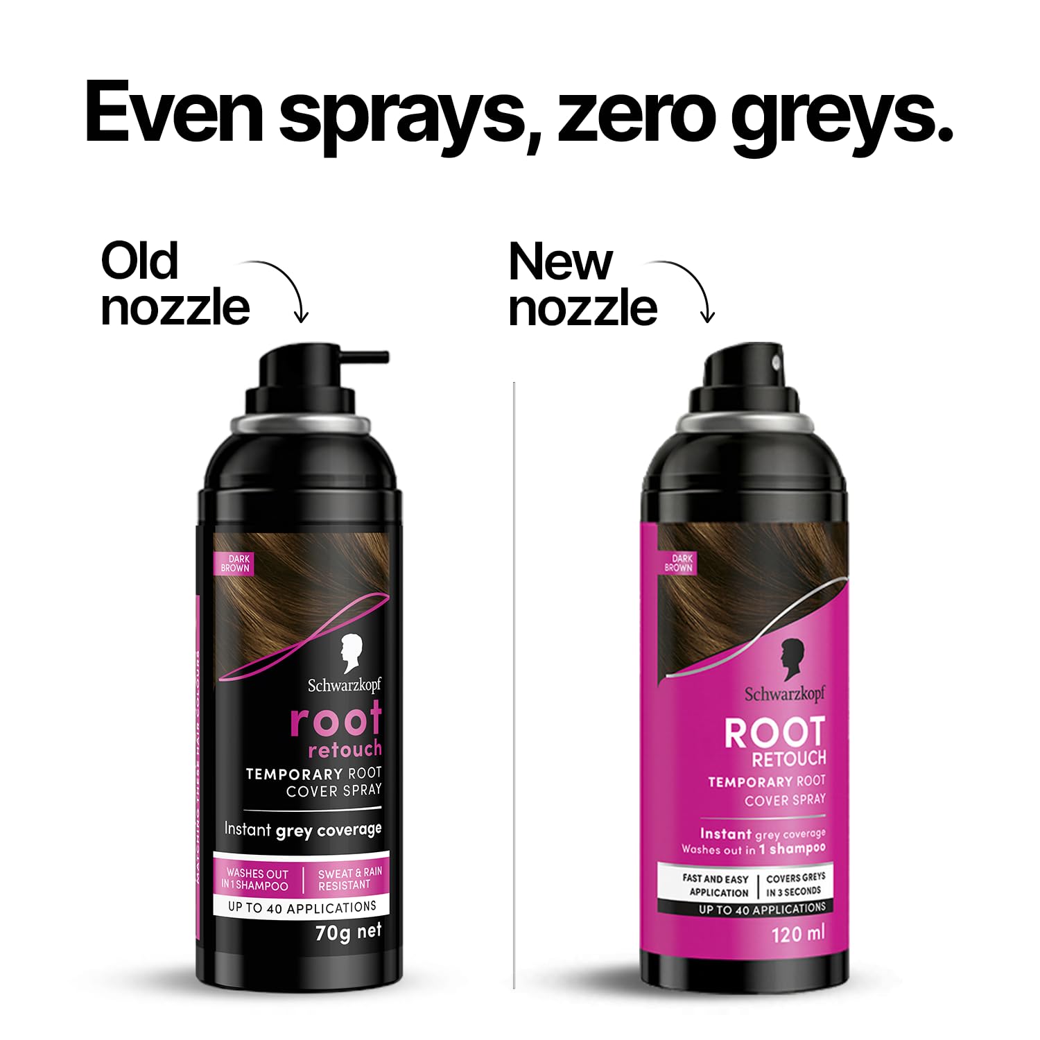Schwarzkopf Root Retouch Instant Grey Hair Concealer Spray Sweat And Rain Resistant, Matte Finish Perfect Coverage | Upto 40 Fast and Easy Applications | Unisex| For All Hair Types, Dark Brown, 120ML